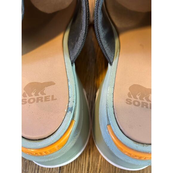 Sorel Kinetic Impact Slip On Sandal Slide Green Leather Sz 9.5 Wedge - Picture 5 of 9